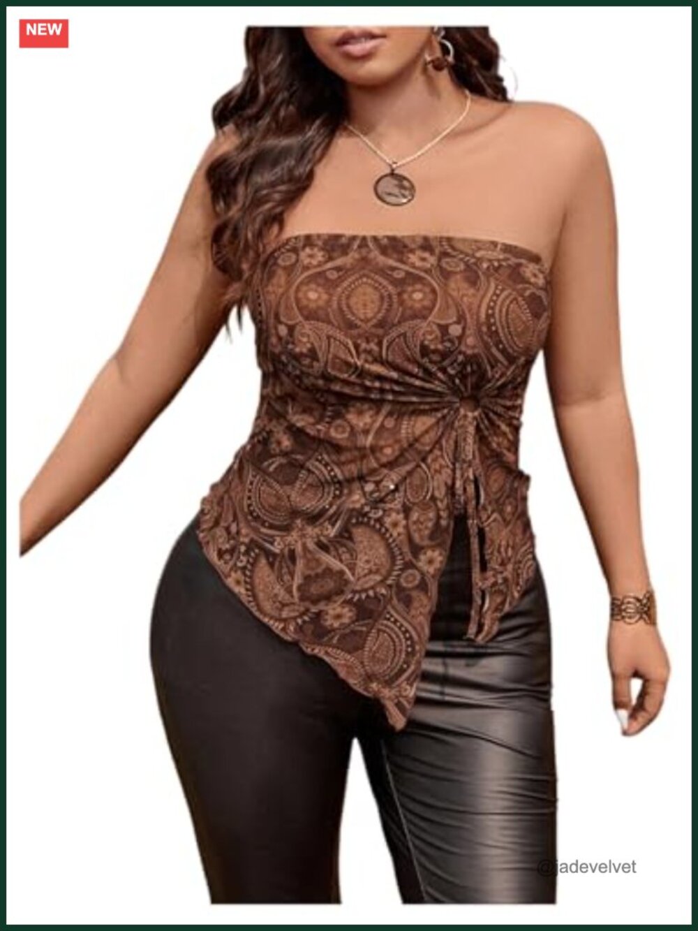 Plus Size Paisley Tube Top, Strapless Boho Tank, Drawstring Ruched